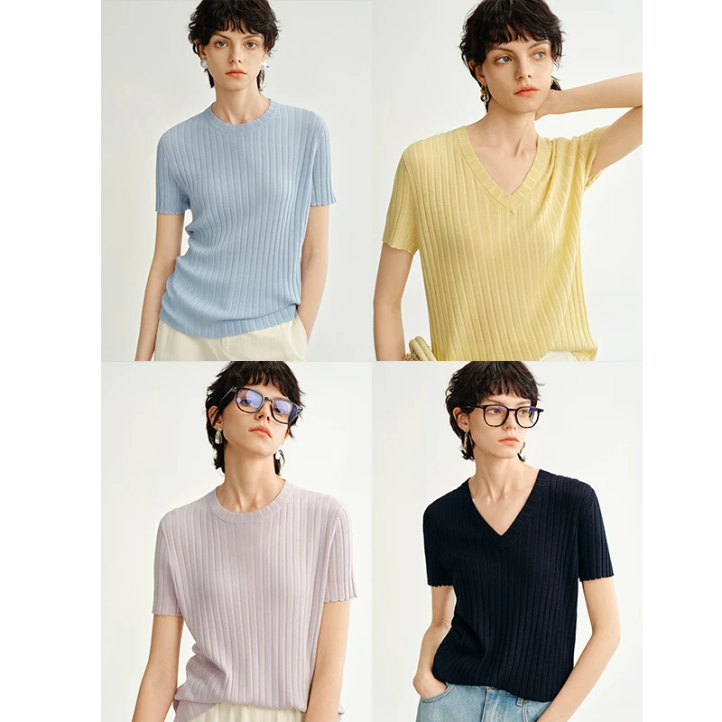 COKEYA/镇店精纯~“多巴胺”针织t羊毛真丝60支精纺超细18针短袖