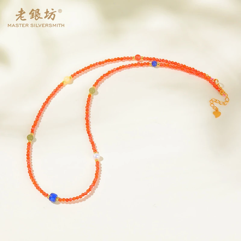 老银坊s925银 南红玛瑙七珠项链 0021484