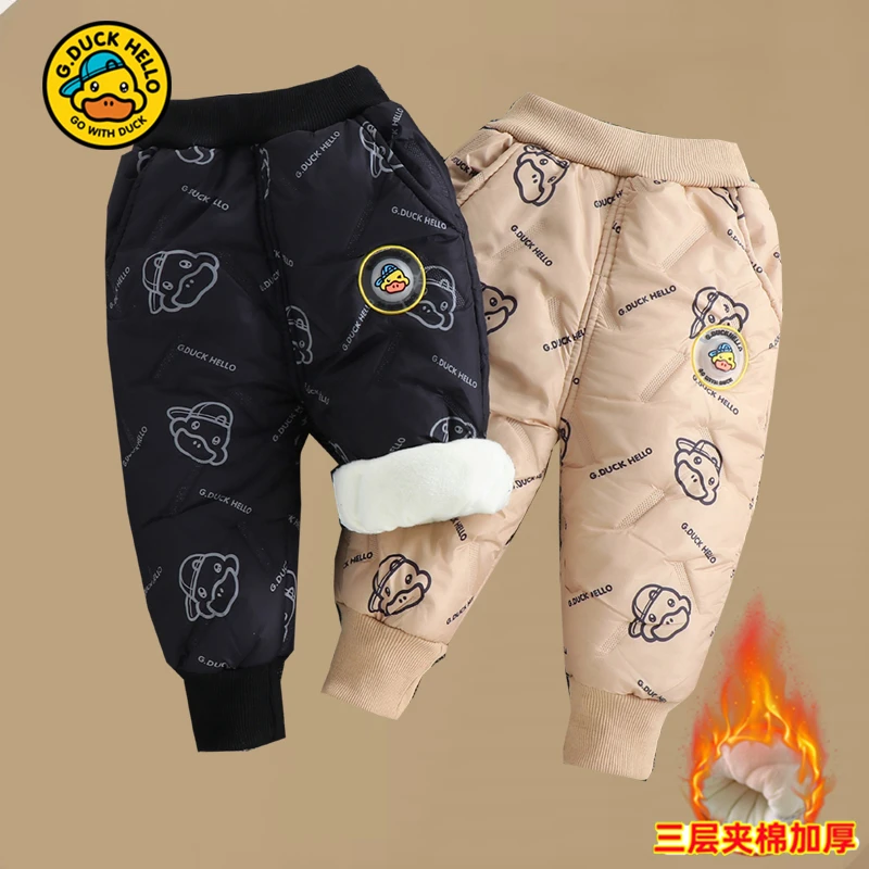 小黄鸭男童加绒裤子冬装宝宝加厚棉裤儿童保暖夹棉长裤一条过冬季