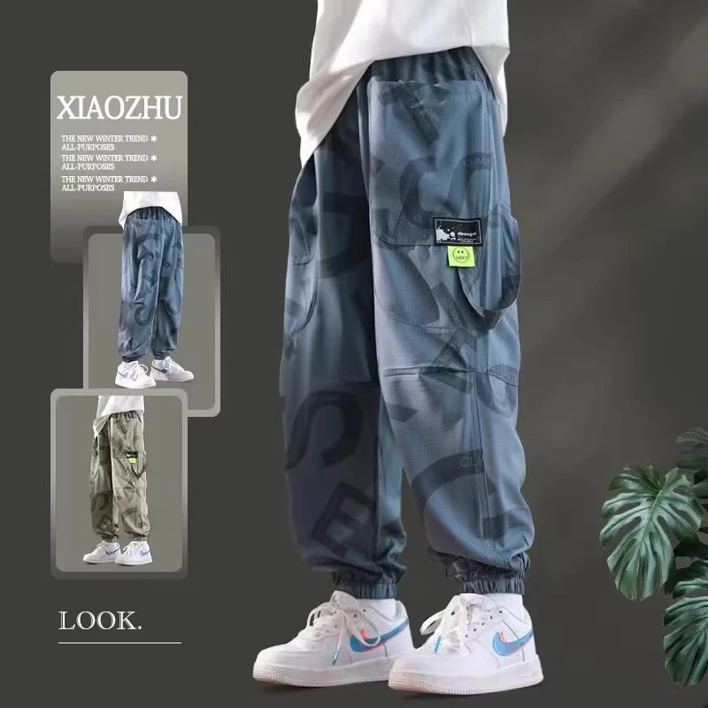 防蚊裤冰丝裤夏季宽松韩版新款男童迷彩休闲裤薄款工装裤中大童潮