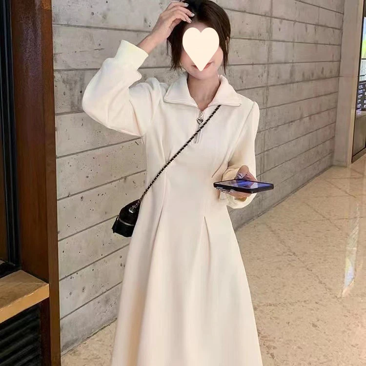 秋季新款2025女胖mm收腰裙子大码高级感长袖华夫格内搭连衣裙女