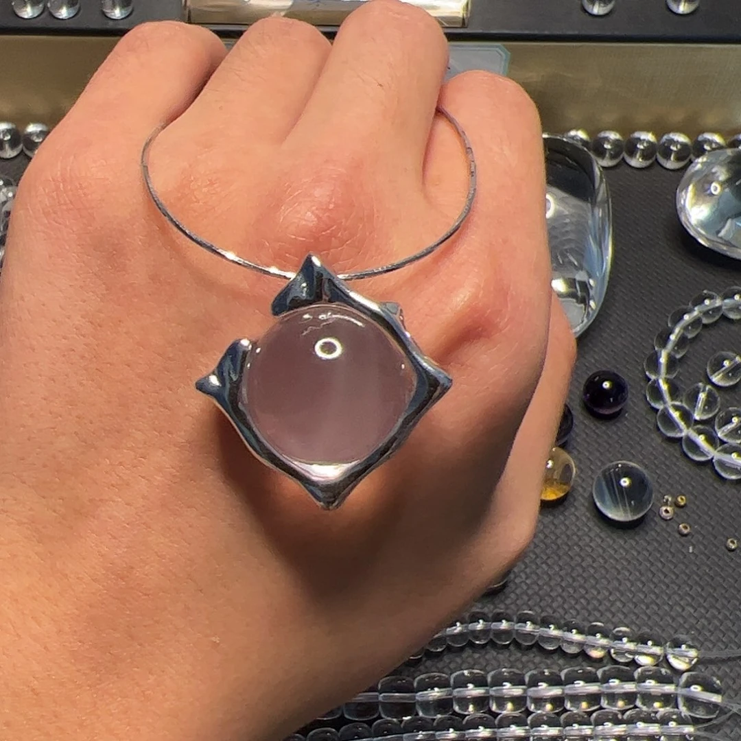 水晶手链银S925镶嵌珠*莫桑比克粉水晶吊坠