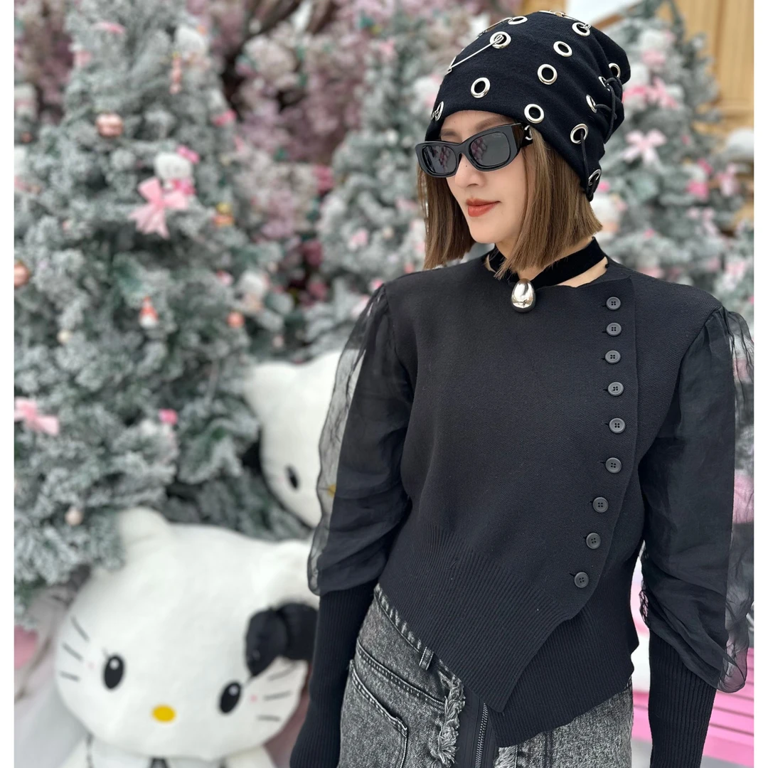 真丝泡泡袖针织毛针织衫打底毛衣女装长袖上衣