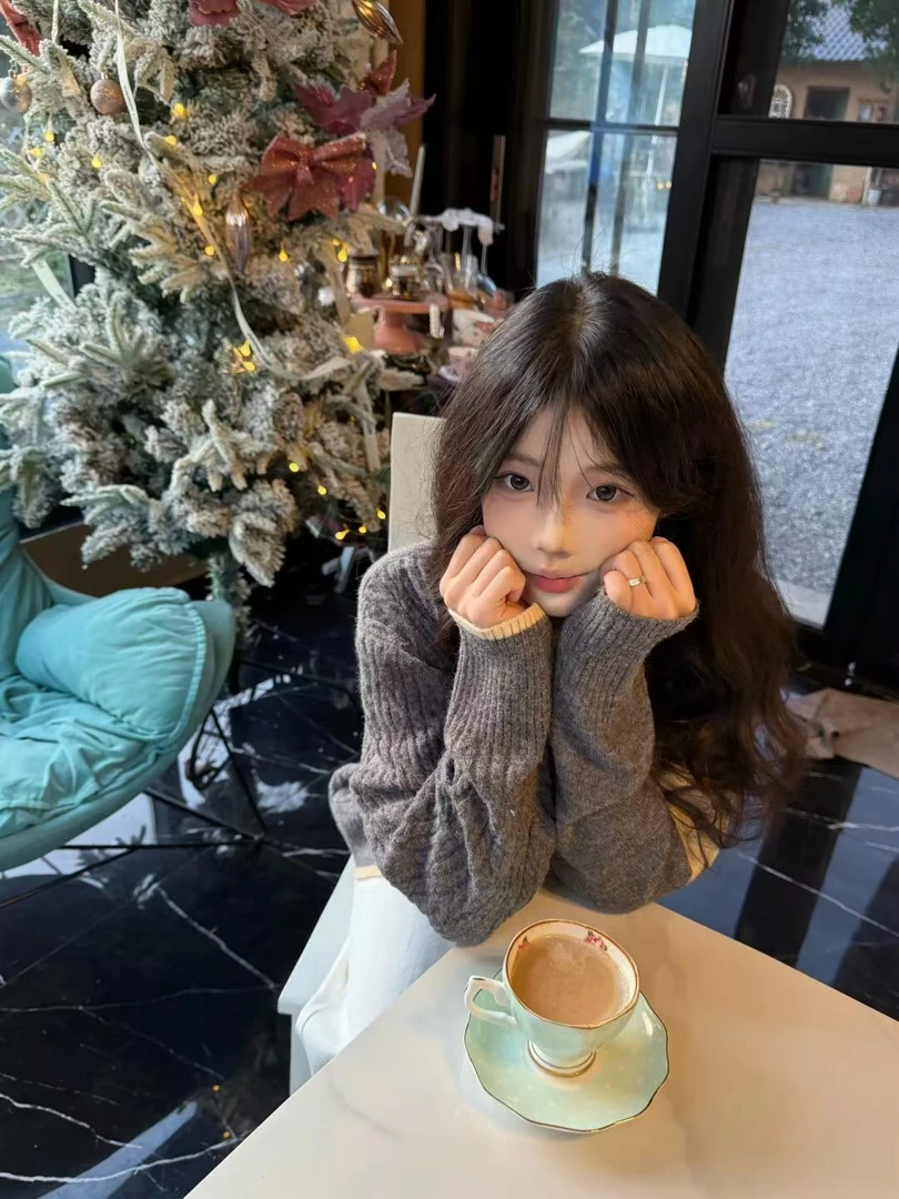 学院风灰色毛衣开衫外套女秋冬2024新款慵懒风v领针织衫宽松外穿