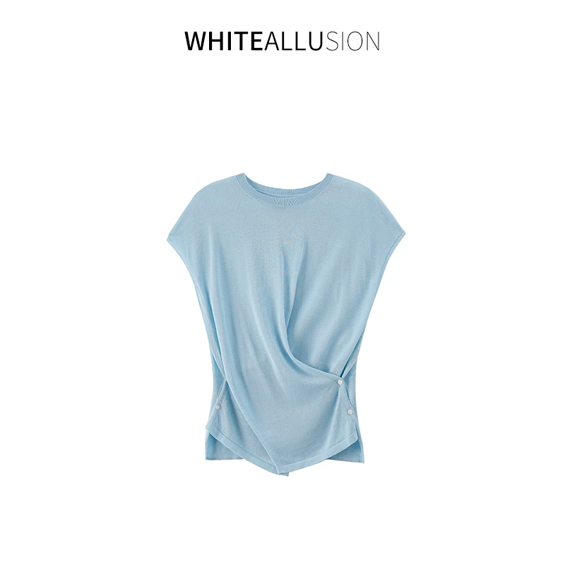 素典【慕斯小蛮腰】桑蚕丝莱赛尔小衫~圆领收腰设计感短袖t恤4445