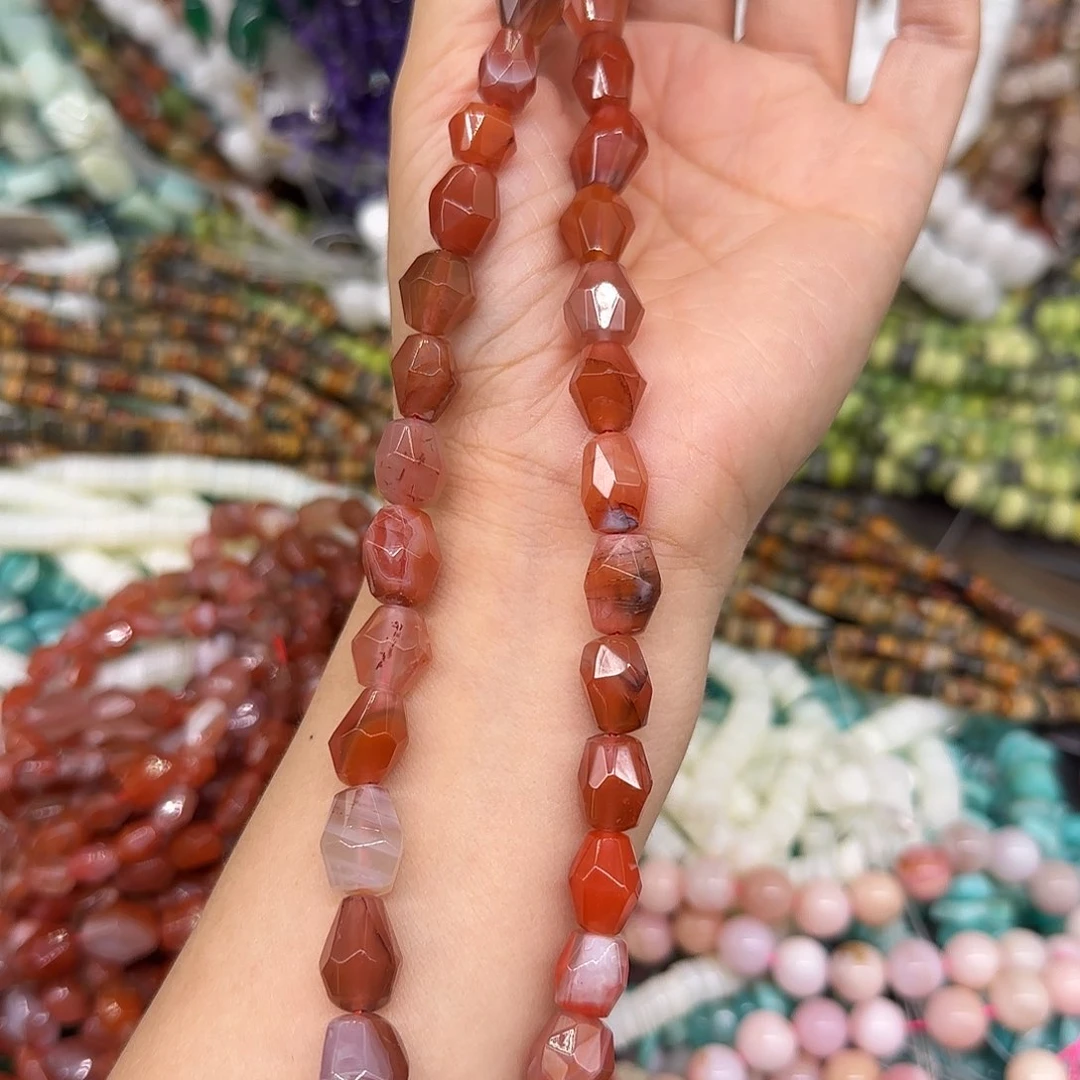 玛瑙/玉髓合金珠宝半成品南红6mm切面一条