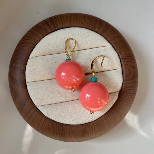 粉奥 大珠 耳坠