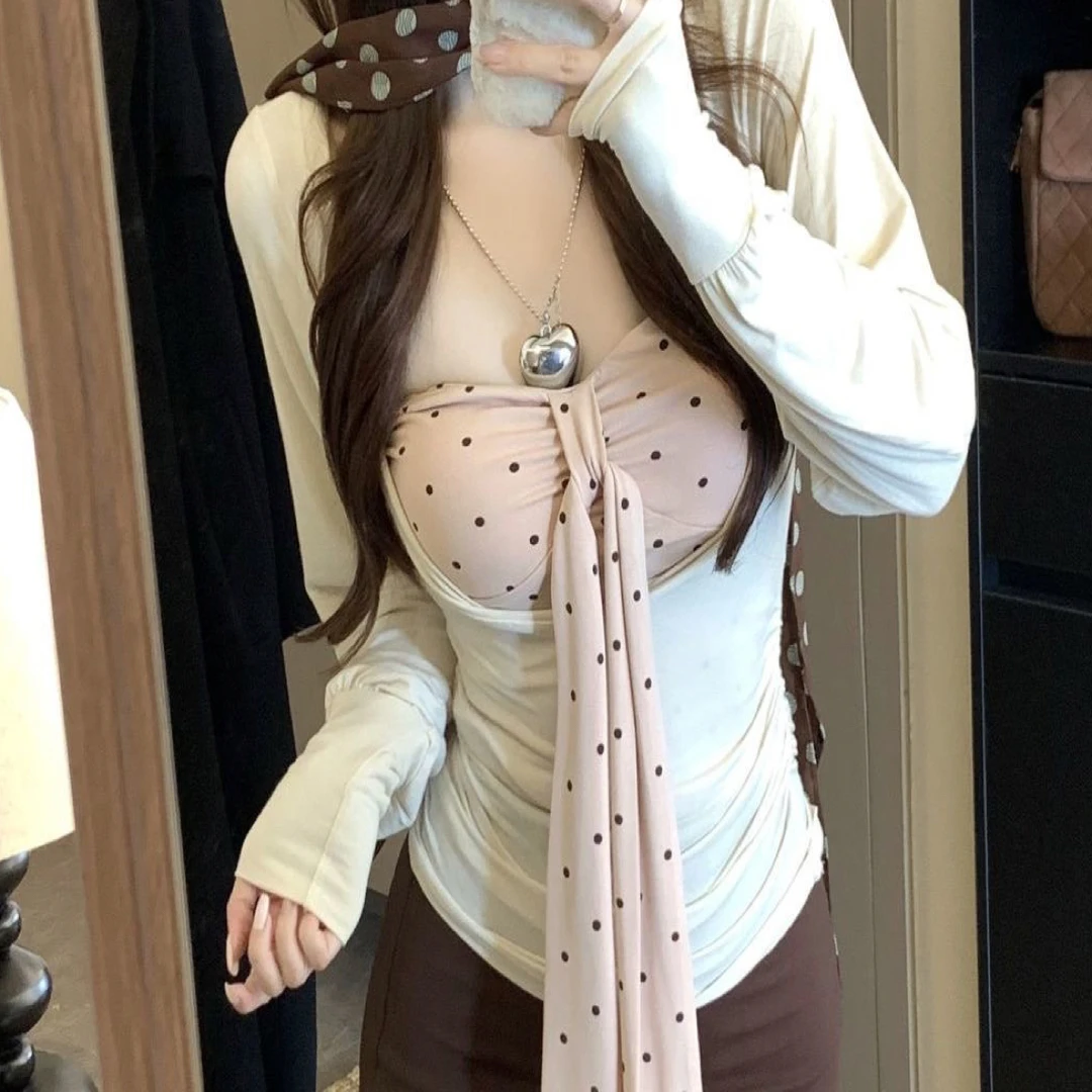 辣妹秋季长袖打底衫上衣抹胸短裙套装女时尚修身显瘦性感三件套