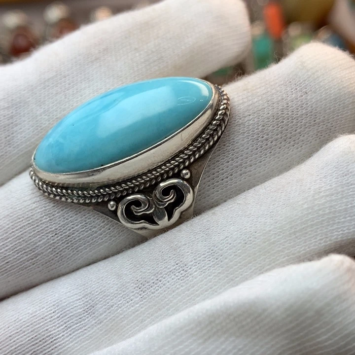 绿松石戒指足银镶嵌