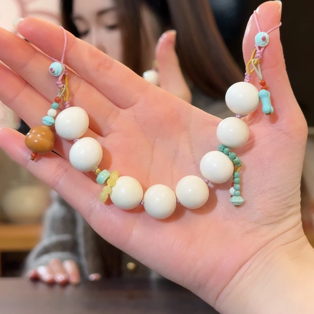 绿松石18K金镶嵌车挂15mm牙牙双头链