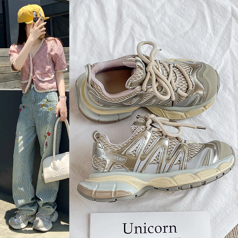 大圆头卡皮巴拉厚底老爹鞋女显脚小休闲鞋2025新款欧货松糕运动鞋