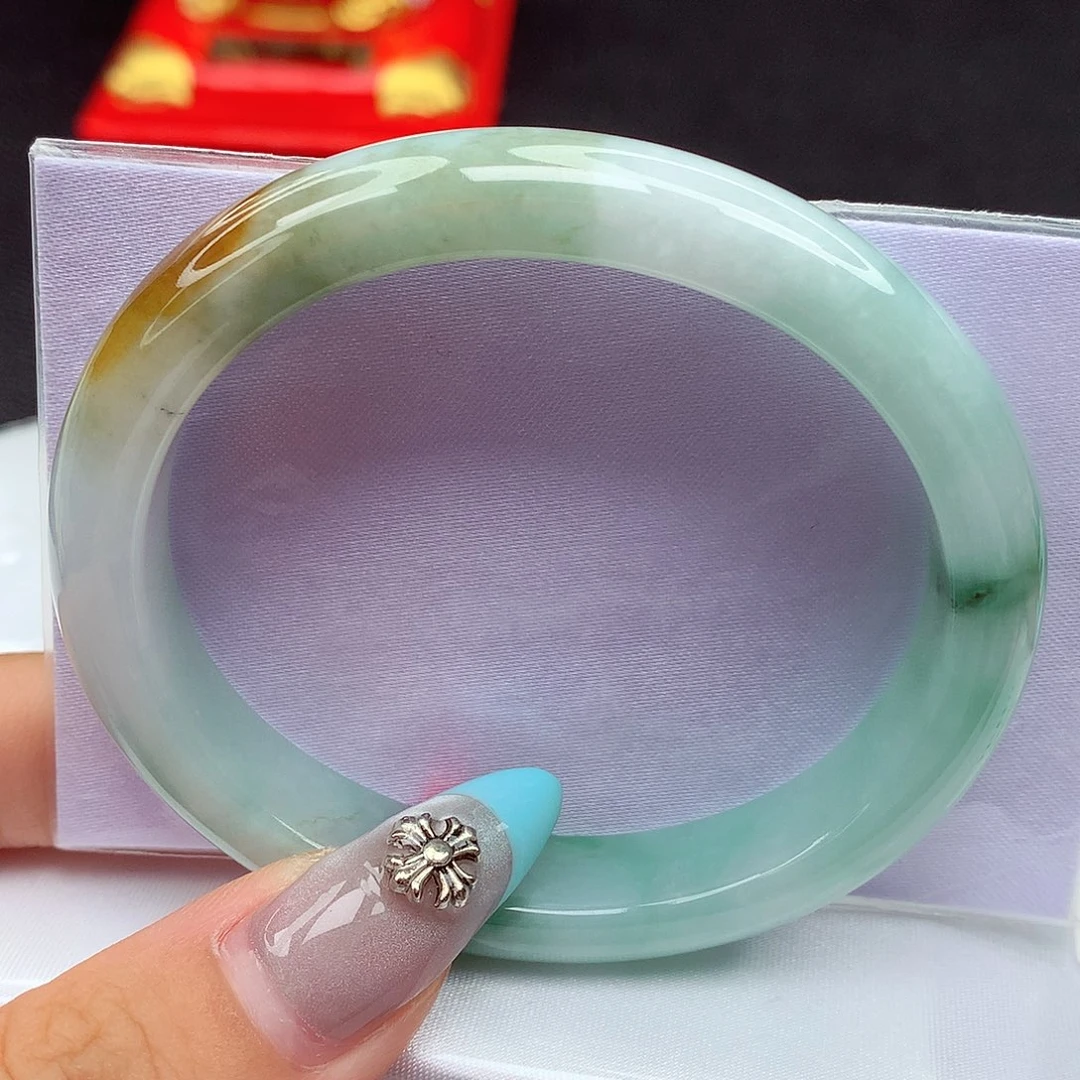 翡翠手镯未镶嵌翡翠54.8黄加绿贵妃