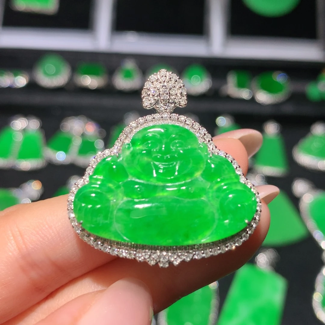 翡翠18K金镶嵌吊坠(不含链)翡翠