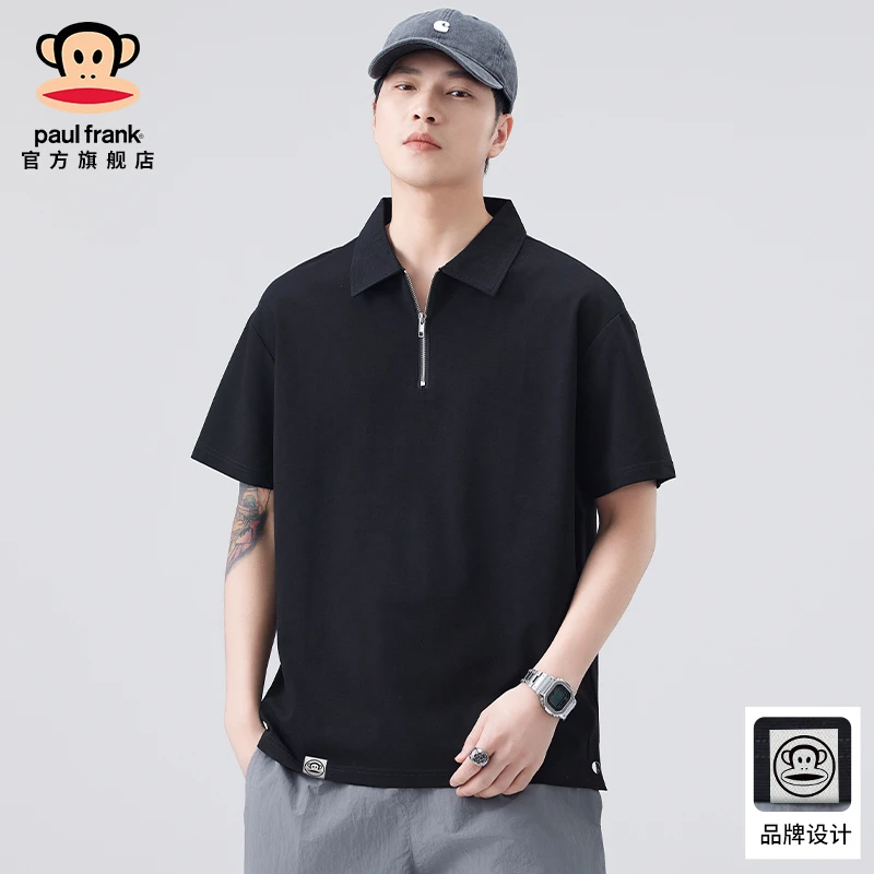 paul frank/大嘴猴半拉链翻领Polo衫男士夏季潮牌百搭休闲半袖t恤