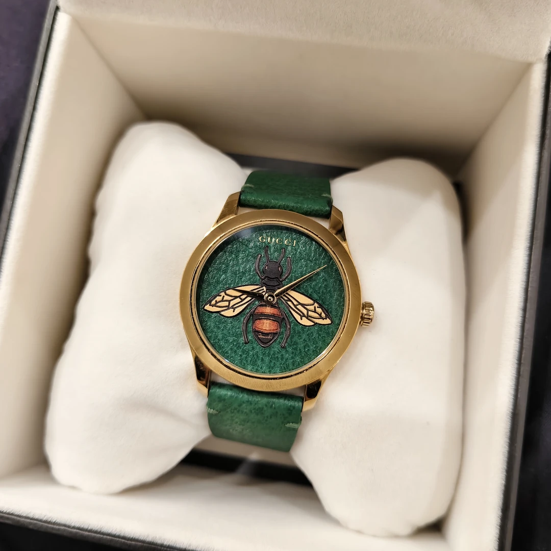 99新 GUCCI/古驰 蔚蓝中古/绿色小蜜蜂石英手表