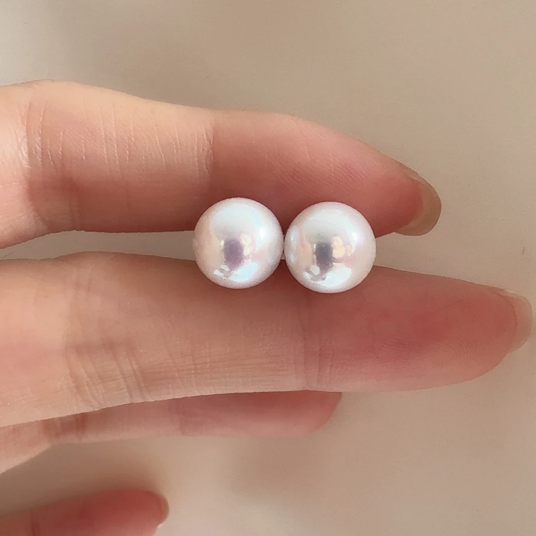 银S925镶嵌耳饰淡水珍珠9-10mm