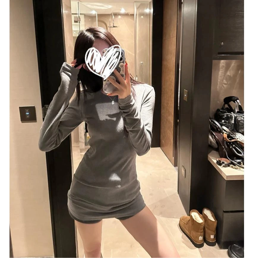 正肩T恤长袖打底女春秋冬季2025新款圆领内搭修身收腰长款上衣