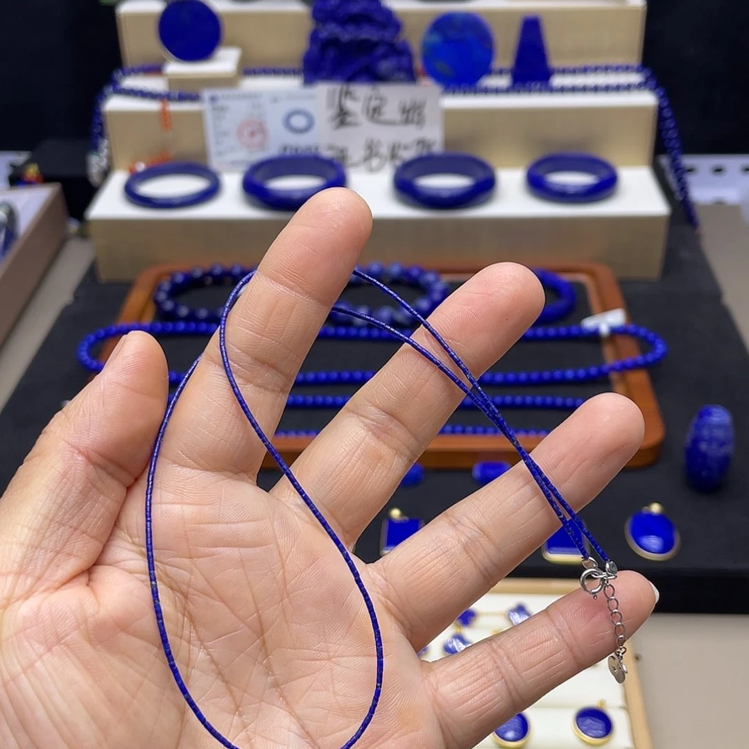 青金石银S925镶嵌项链1mm