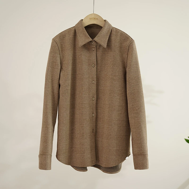 外贸品牌单25年春款毛驼混纺针织提花女士衬衫（250002）2811