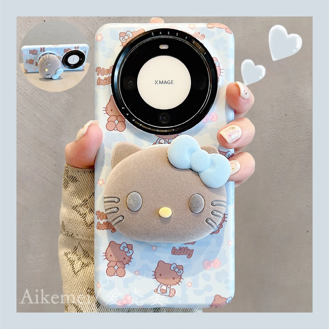 适用华为mate70pro+手机壳菲林蓝色Mate60pro+豹纹kt猫磁吸支架女