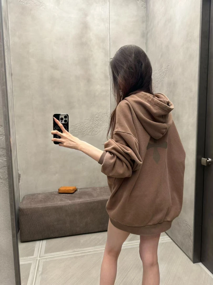 重工水洗十字印花宽松休闲阔身连帽套头卫衣