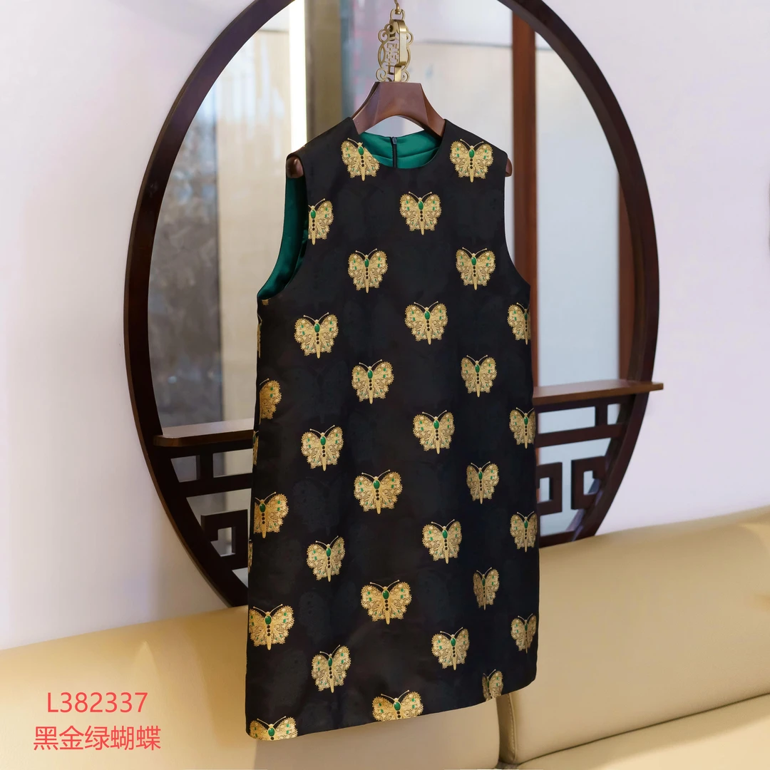 【锦系-新款】上久楷宋锦新中式国风桑蚕丝圆领无袖连衣裙L382337