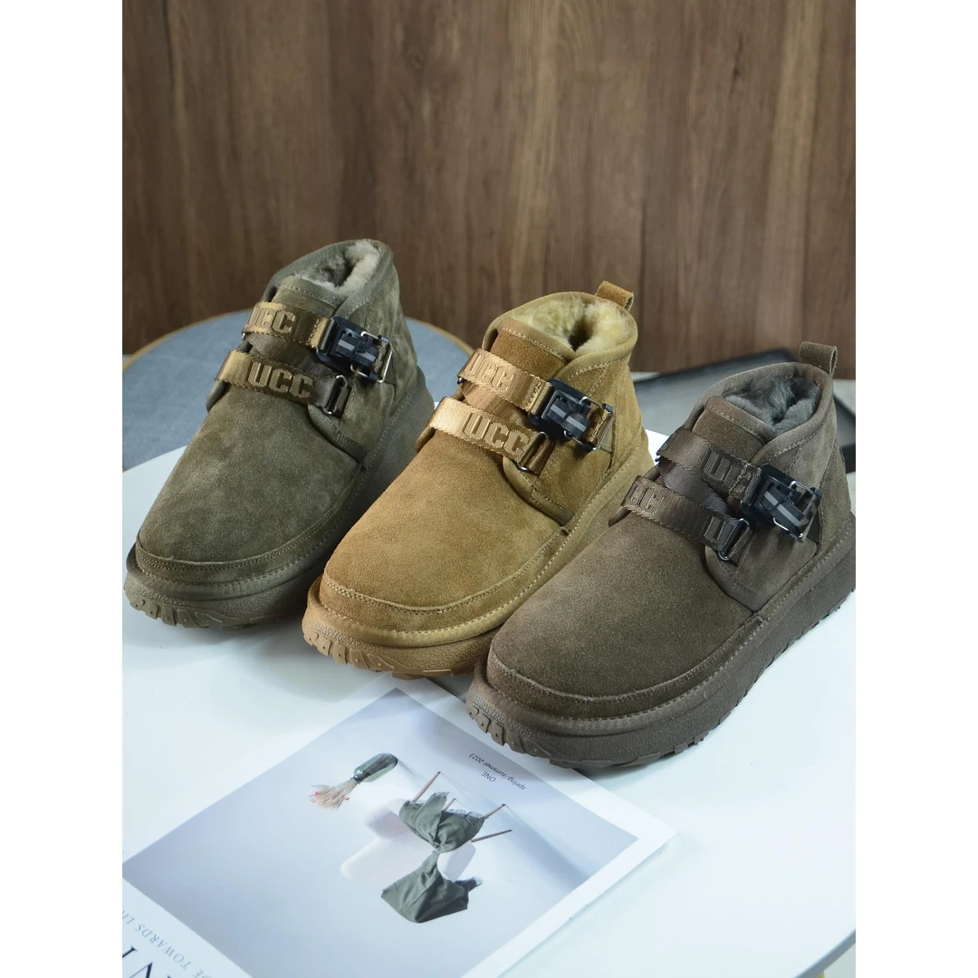 【CK专柜正品】王一博同款全羊毛雪地靴男2025新款皮毛一体卡扣小贝