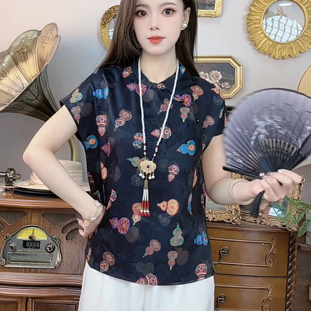 【675】宝葫芦全家福《福禄升财》香国风提花薄款洋气女士衬衫小衫