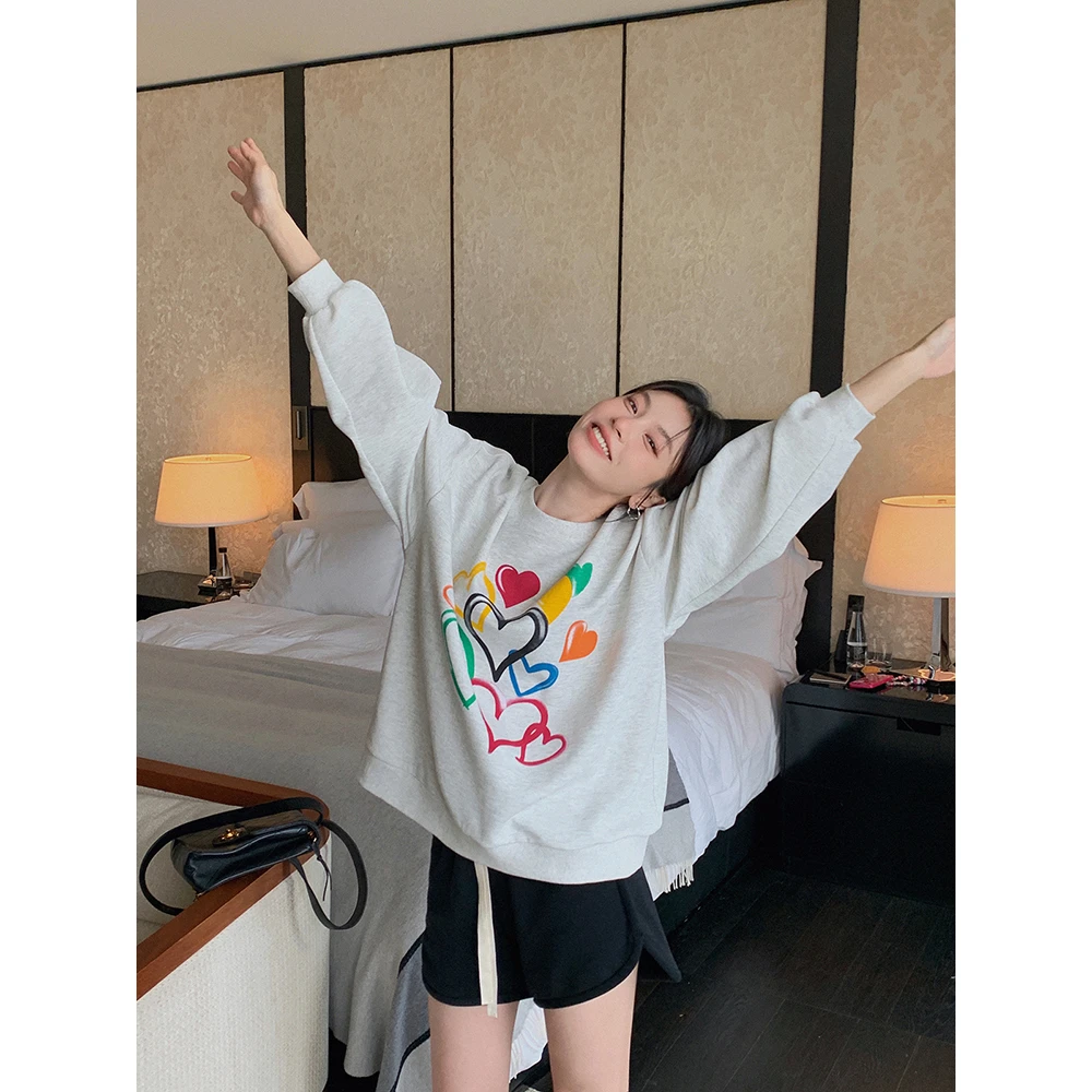 张贝贝ibell新款休闲卫衣合集女 精梳棉 设计感宽松印花长袖上衣