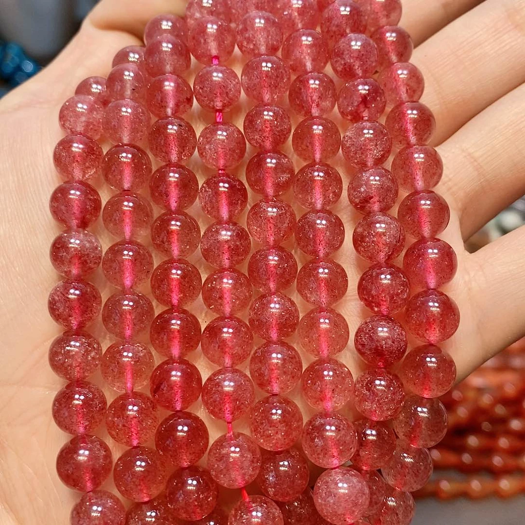 玛瑙/玉髓散珠8mm天然草莓晶一条