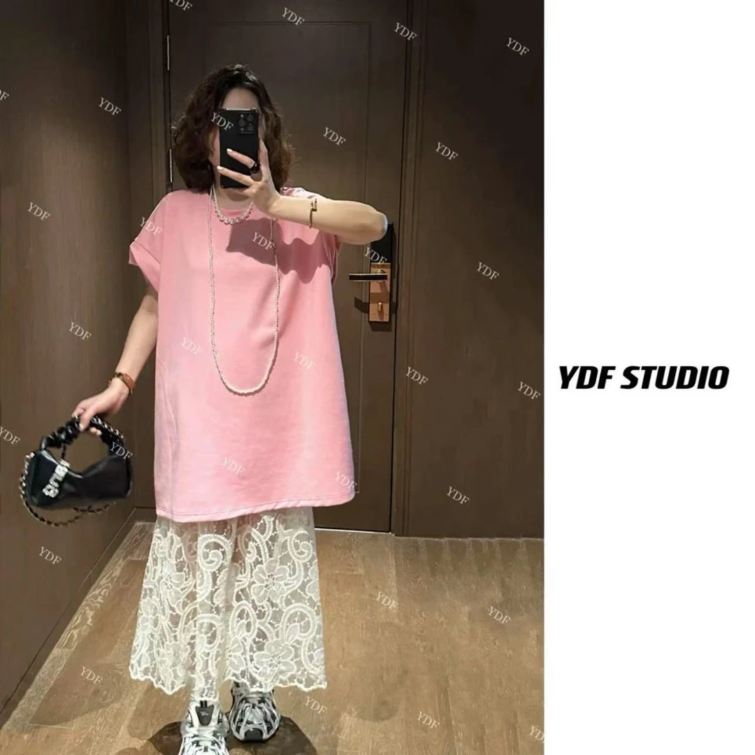 【ydf】粉色蕾丝连衣裙套装