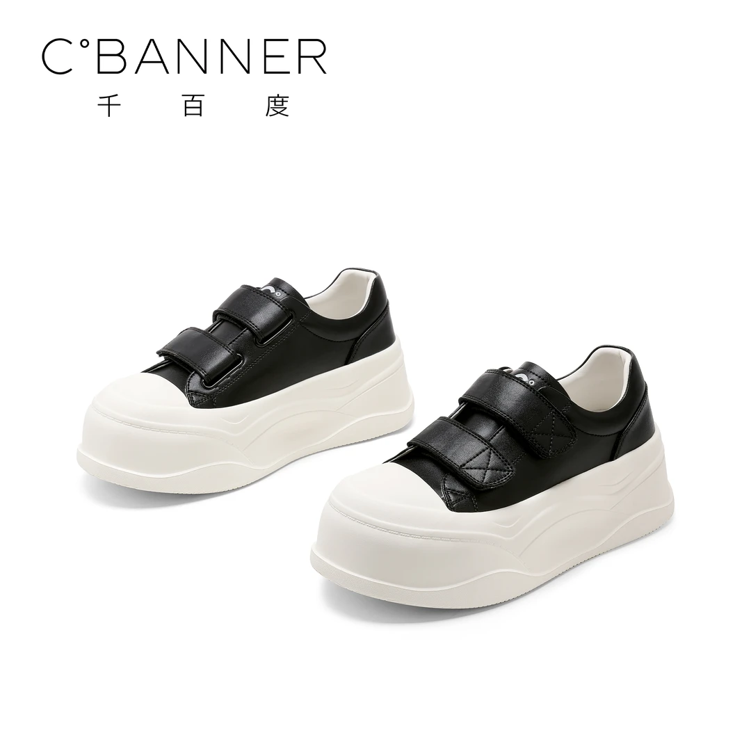 C.BANNER/千百度厚底休闲鞋女2025新款魔术贴轻便百搭松糕运动鞋