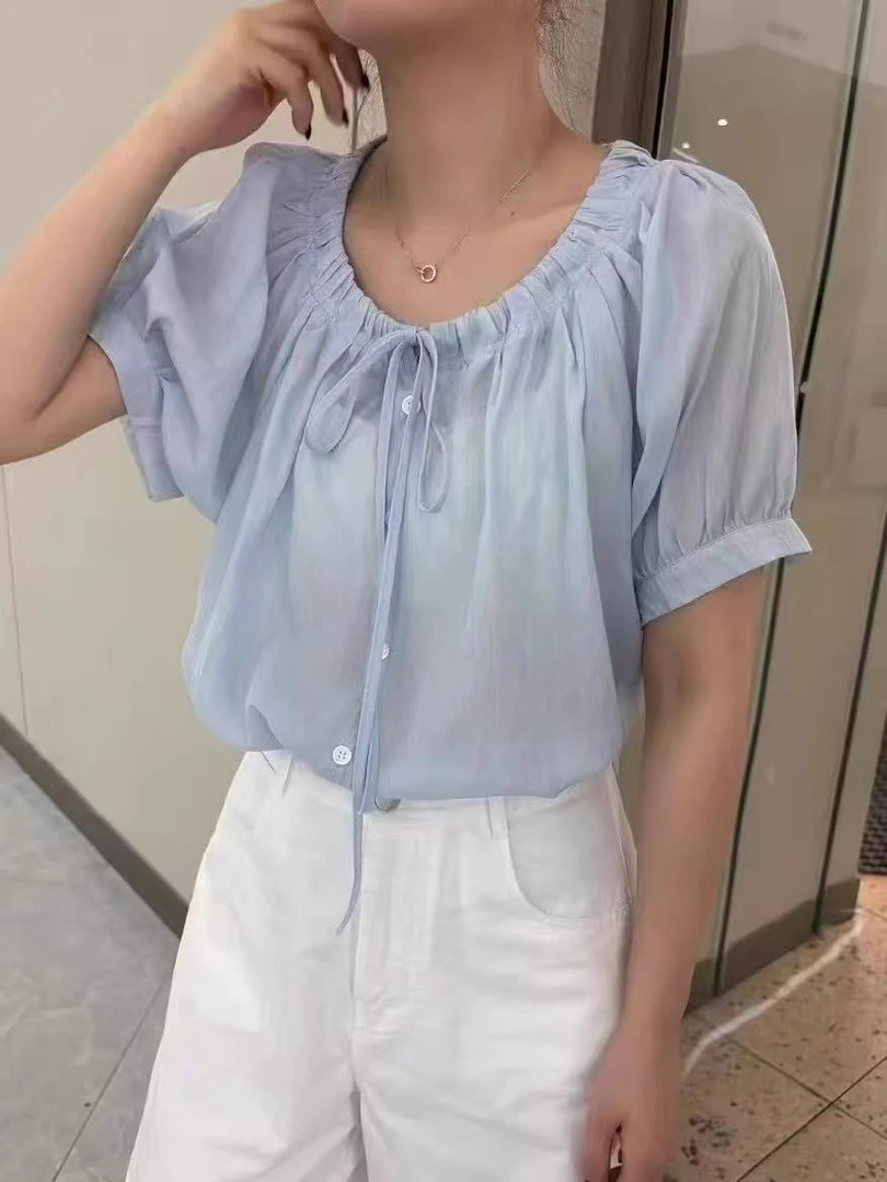 春夏新款抽绳圆领衬衫上衣YFXL2-9878