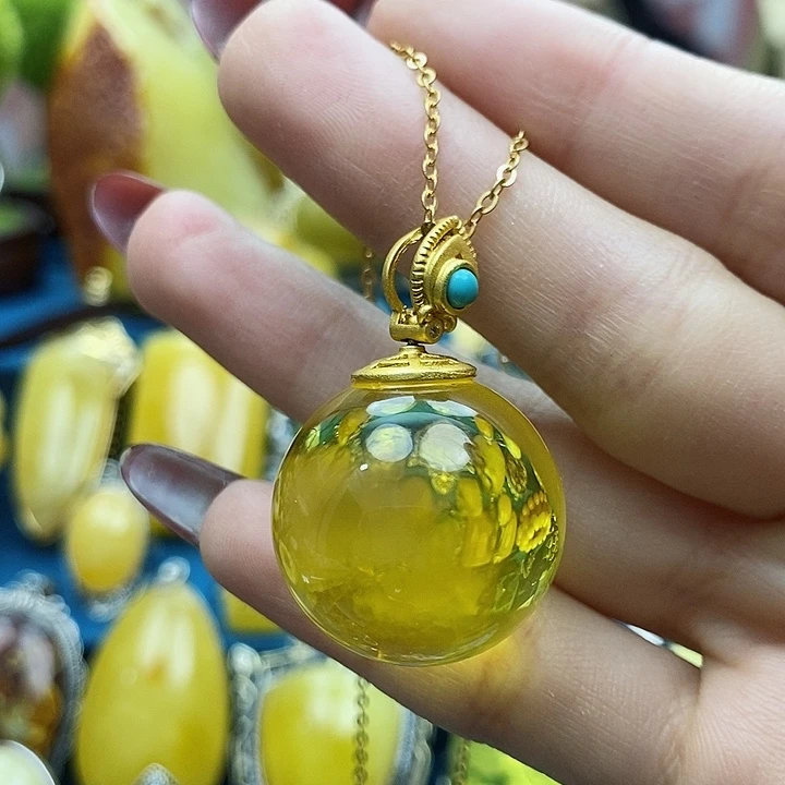 琥珀颈饰银S925镶嵌吊坠