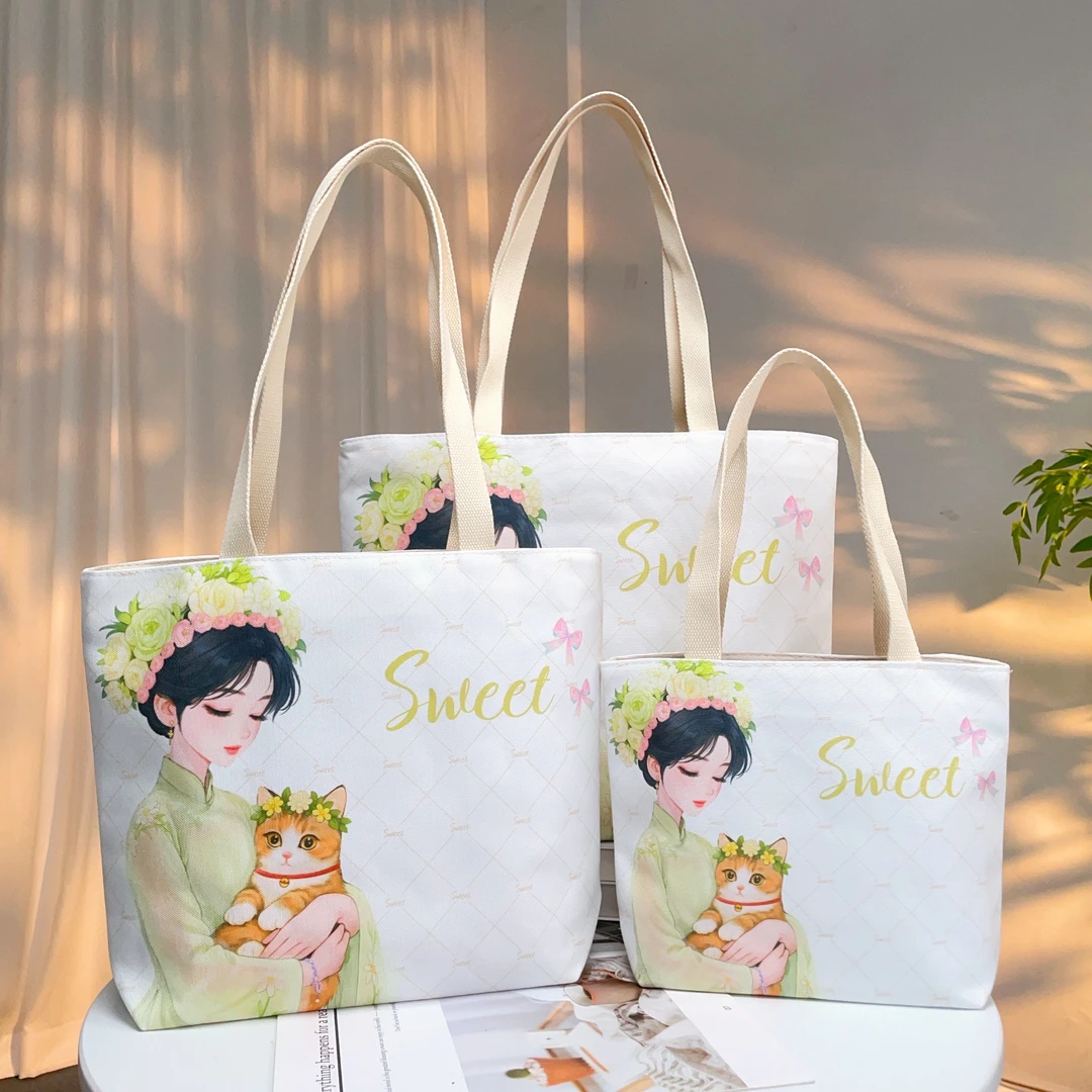 时尚印花帆布包单肩包通勤百搭ins休闲学生补习包大容量妈咪包