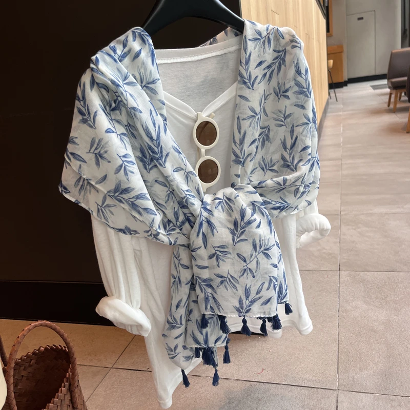 culv夏季丝巾女百搭装饰长条纱巾遮阳棉麻手感旅游沙滩巾防晒披肩