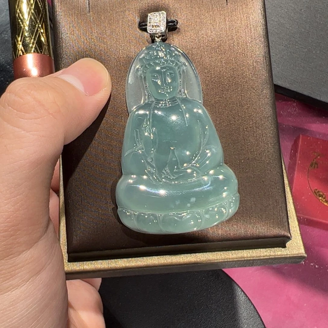翡翠银S925镶嵌颈饰天然翡翠A货素衣观音