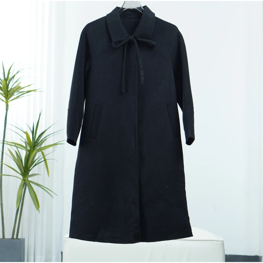 马系列  F073 女装秋冬宽松暗扣毛呢外套黑色