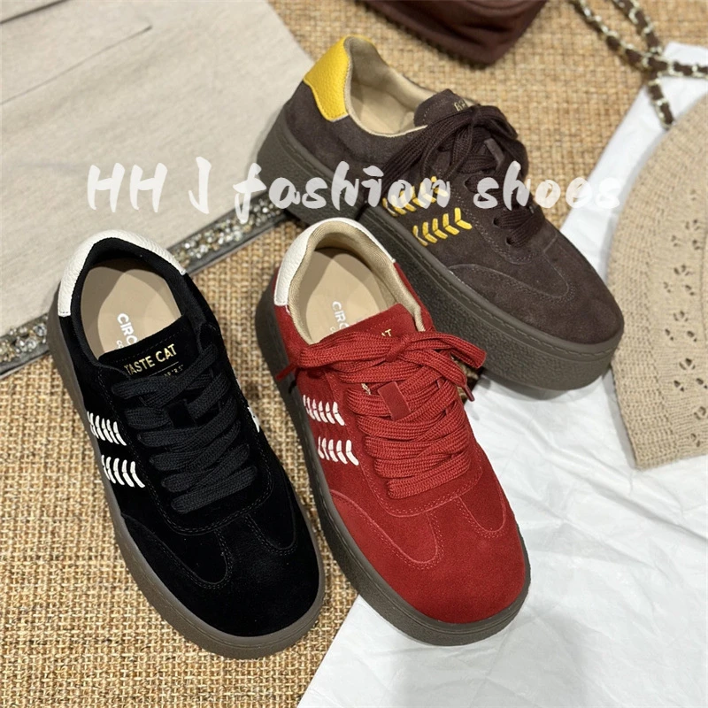 新款真皮德训鞋女2025秋季厚底运动鞋轻便户外时尚板鞋休闲小白鞋