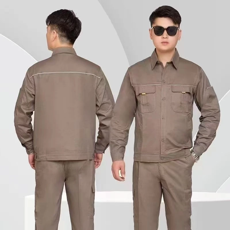 夏季冰丝纯棉薄款工作服套装男夏天工地电焊汽修车间耐磨长袖工装