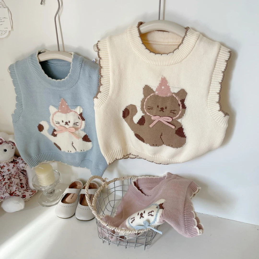 2025春款女童小猫咪可爱套头背心