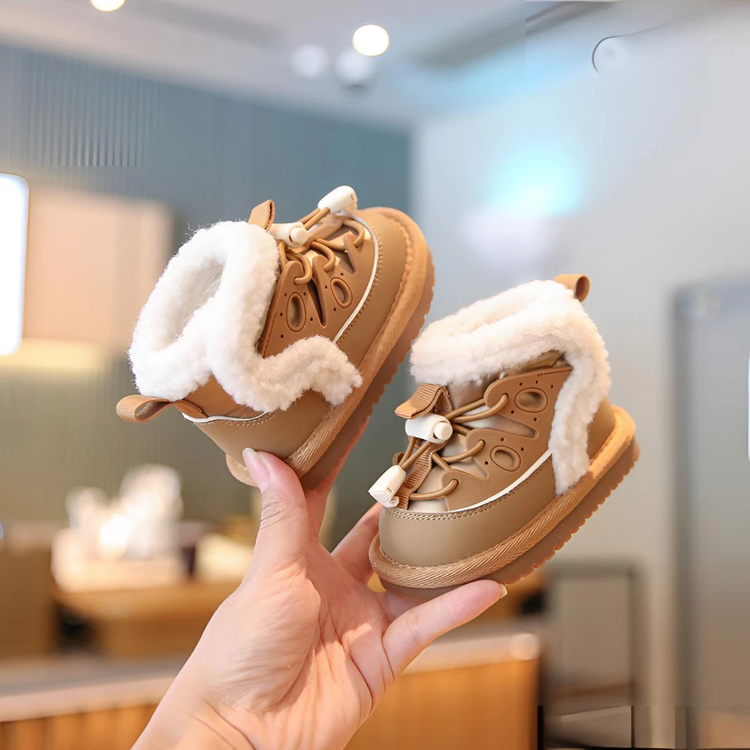 婴儿运动棉鞋冬季宝宝学步鞋软底女宝小童雪地靴加绒短靴女童鞋子