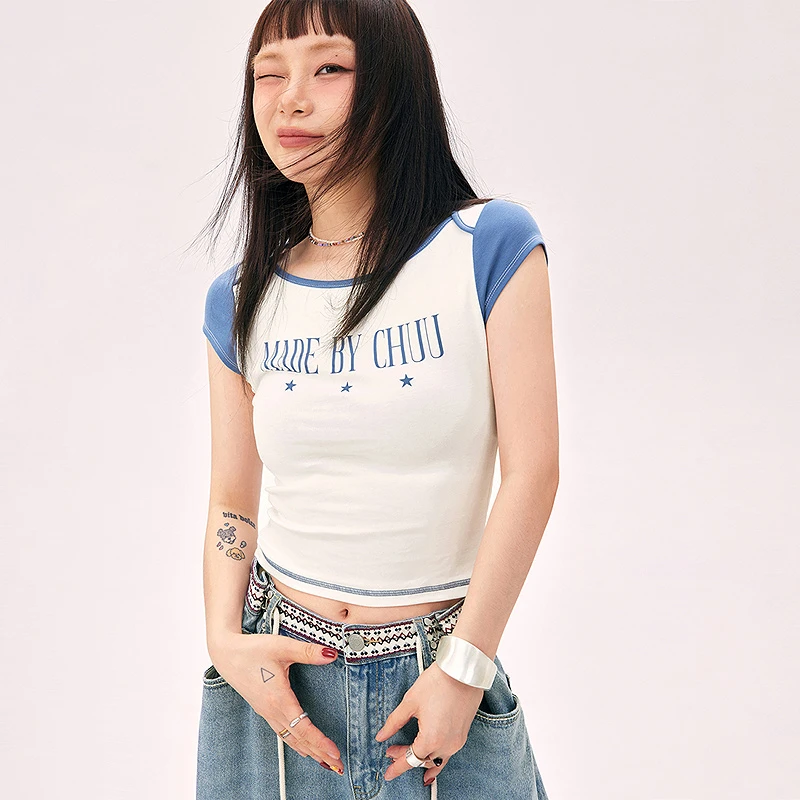 【设计师JOO系列】CHUU夏季女装字母印花设计插肩袖美式辣妹风T恤