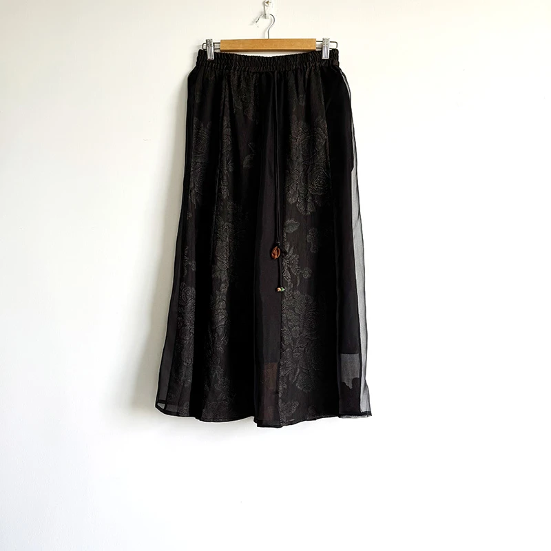 剪花绡香云纱桑蚕丝松紧腰半身裙复国风中长款半裙女新中式WH632