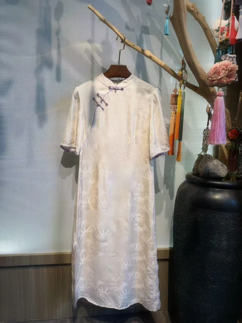 【竹影】旗袍手工制作旗袍连衣裙