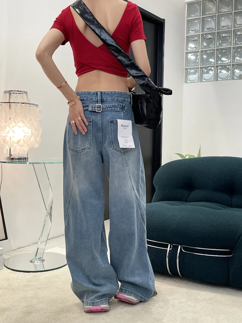 巴布00166牛仔裤女2025夏季新款弯刀裤Kabodo无弹高腰宽松阔腿裤