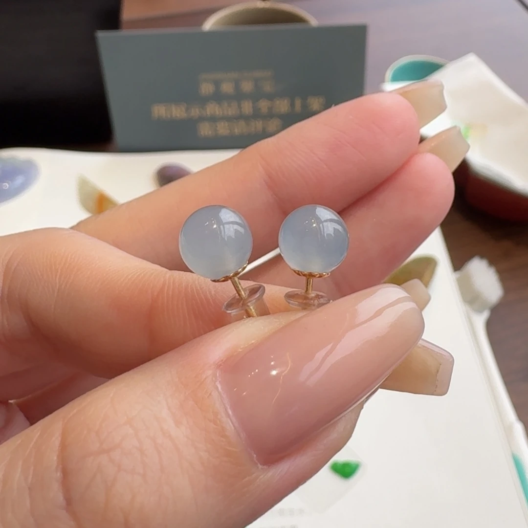 翡翠颈饰18K金镶嵌冰胶紫7.5#珠珠耳饰