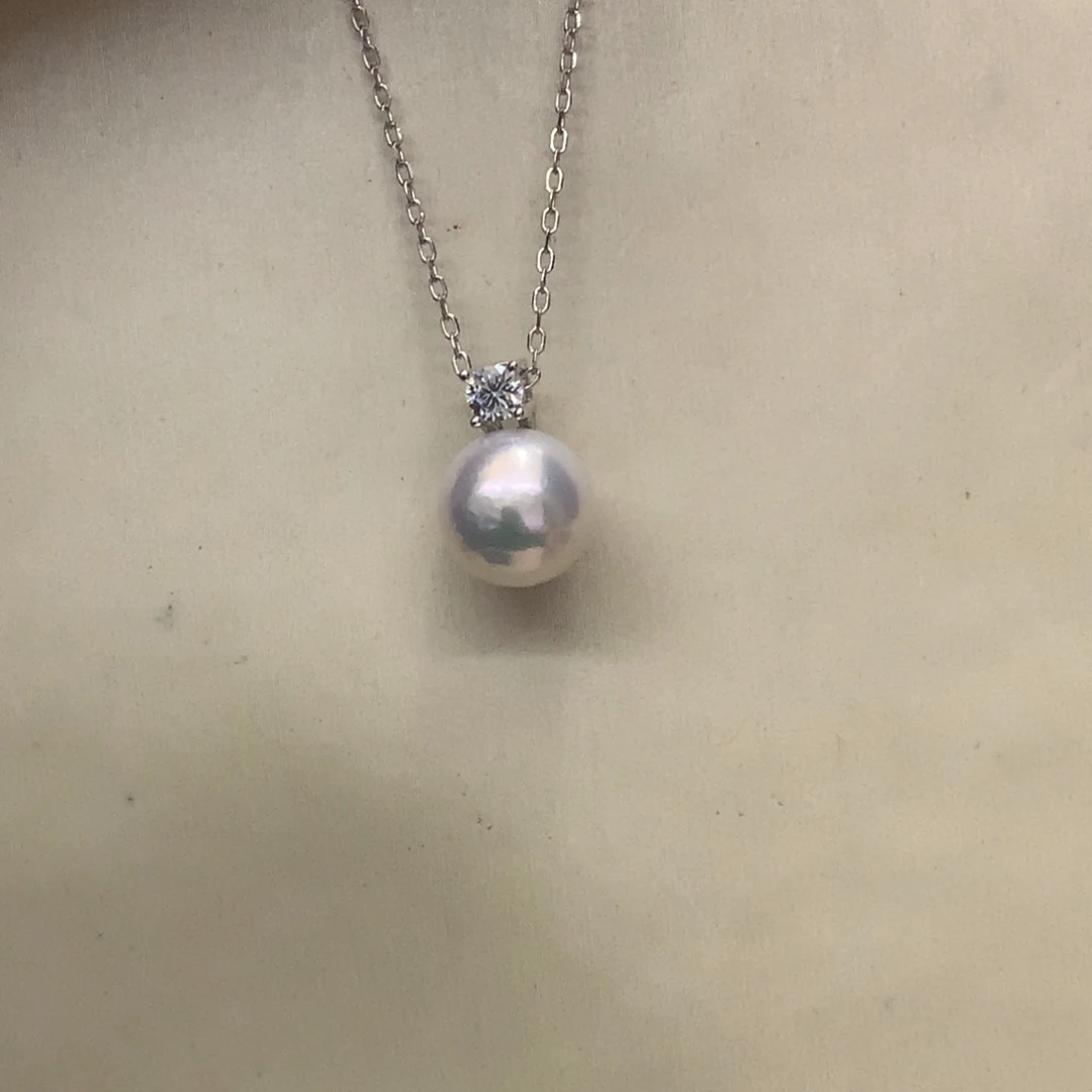 银S925镶嵌颈饰海水珍珠8-8.5akoya戴妃吊坠