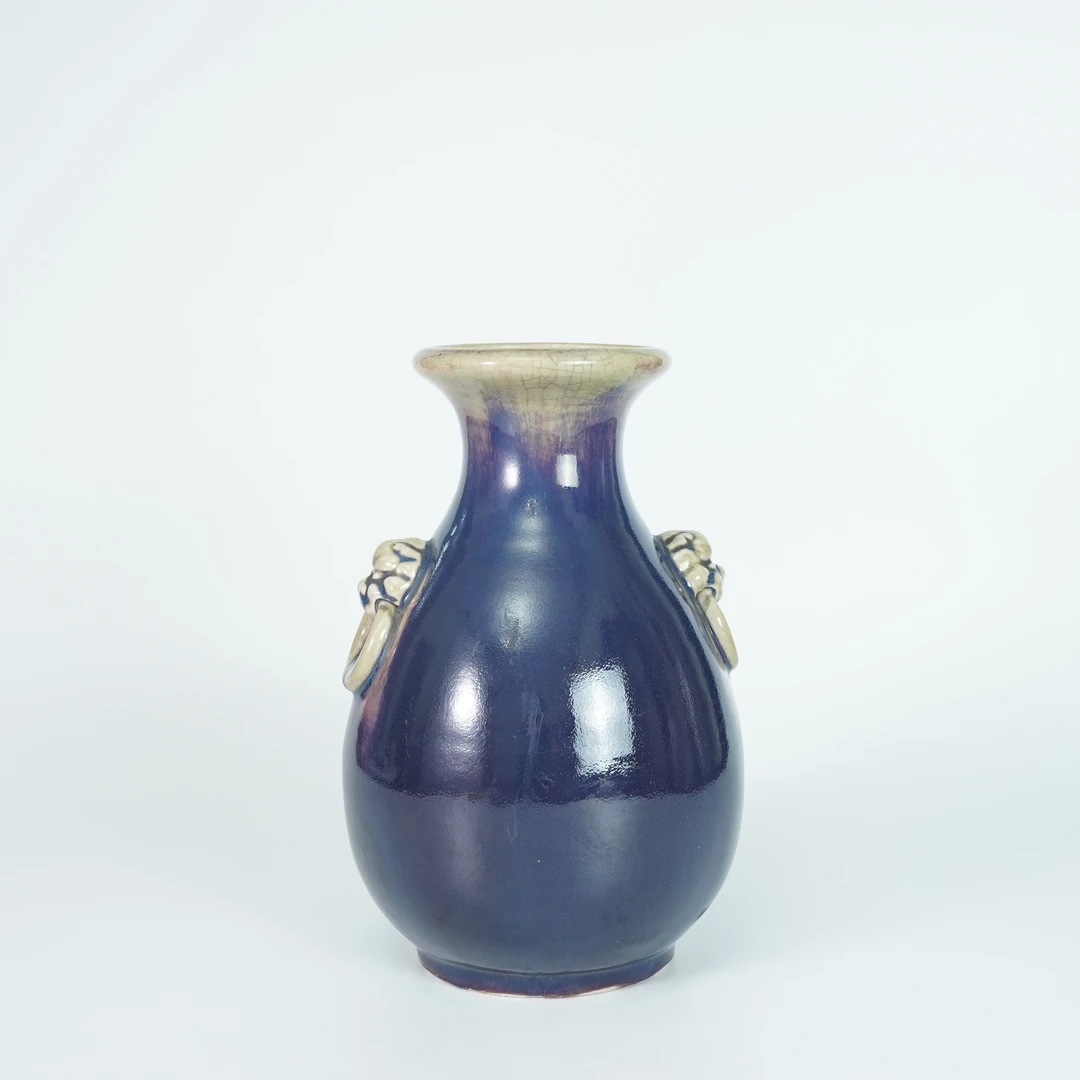 LGG251114003【十竹斋】清乾隆茄皮紫双兽耳瓶