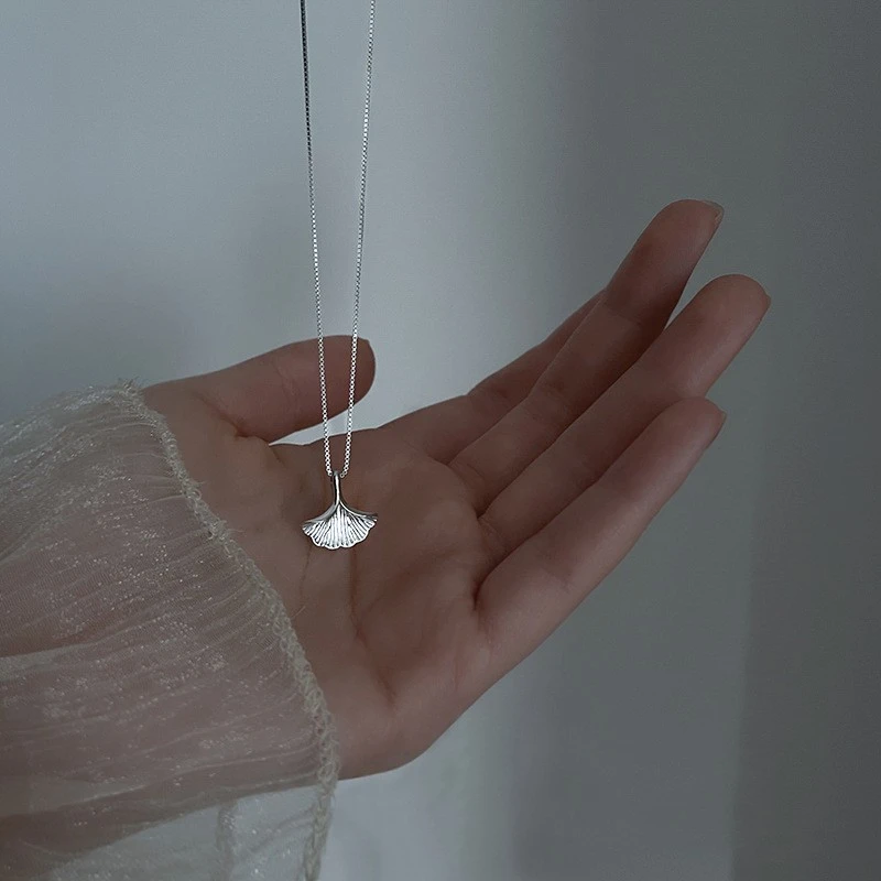 坠链均足银 纯银s999银杏叶项链女新款夏季ins冷淡风轻设计感